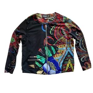 Desigual by Christian Lacroix Art Printed Full Zip Mesh Jacket Blazer Size 48